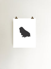 Load image into Gallery viewer, black and white cavalier king charles spaniel silhouette art print hanging with clips
