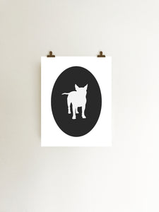 black and white boston terrier art print hanging with clips